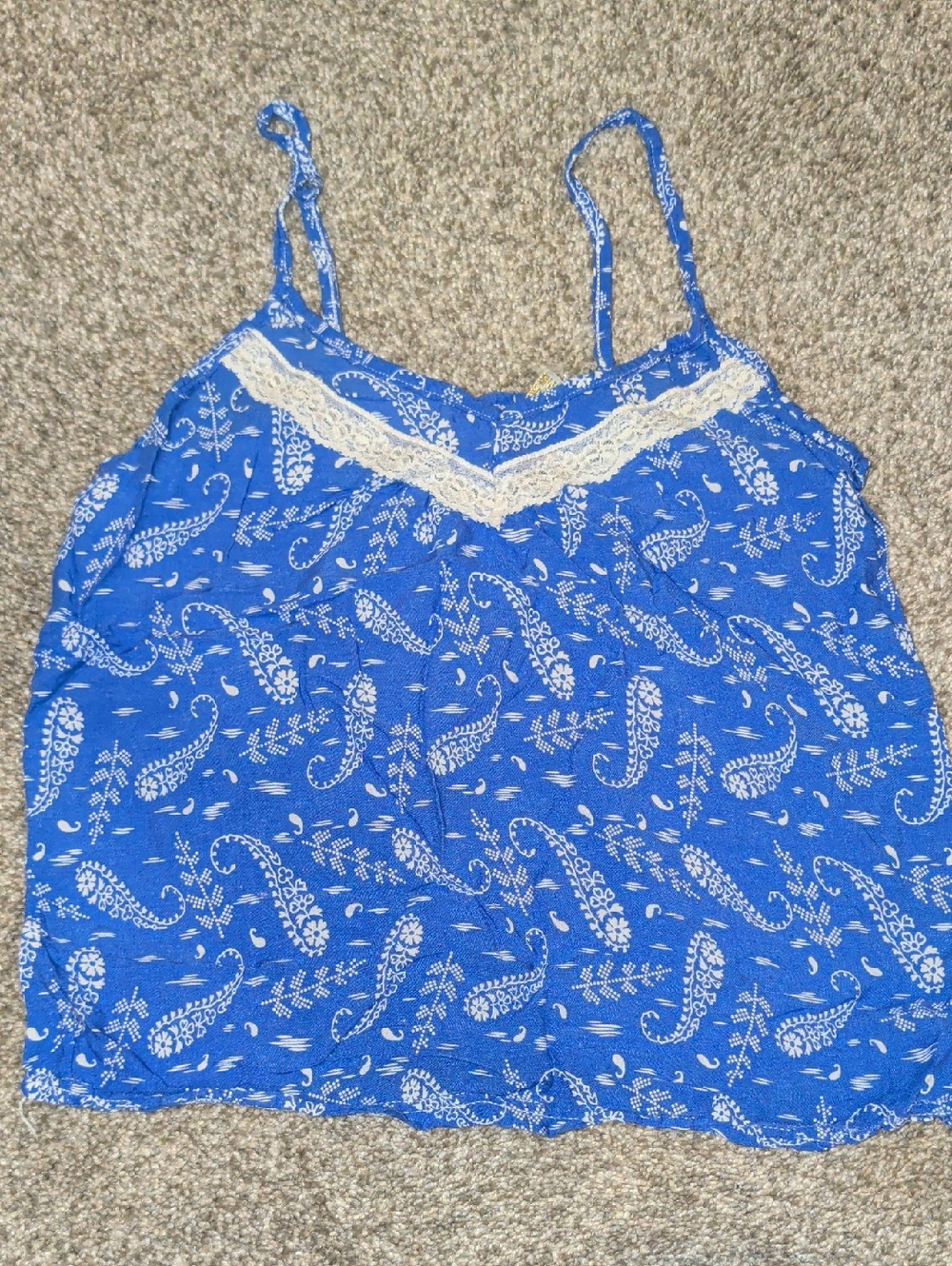 Blue Paisley Lace-Trim Spaghetti-Strap Cami (#C1012)